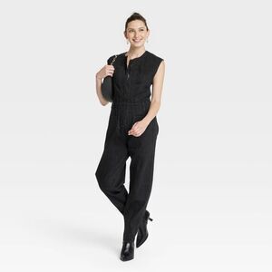 Universal Thread Women's Tailored Denim Jumpsuit Black Sleeveless 8 NWT